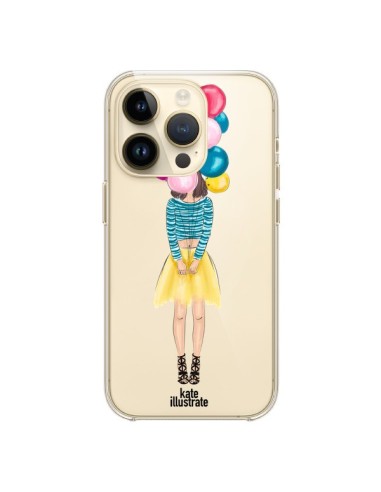 iPhone 14 Pro Case Girl Ballons Clear - kateillustrate