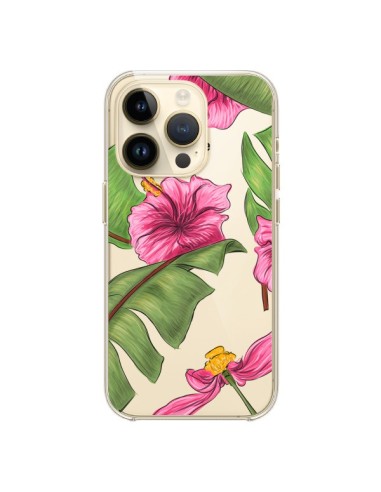 Coque iPhone 14 Pro Tropical Leaves Fleurs Feuilles Transparente - kateillustrate