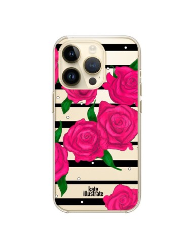 iPhone 14 Pro Case Pink Flowers Clear - kateillustrate