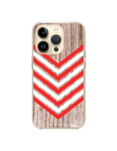 Coque iPhone 14 Pro Tribal Aztèque Bois Wood Flèche Rouge Blanc - Laetitia