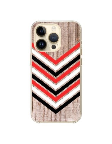 Coque iPhone 14 Pro Tribal Aztèque Bois Wood Flèche Rouge Blanc Noir - Laetitia