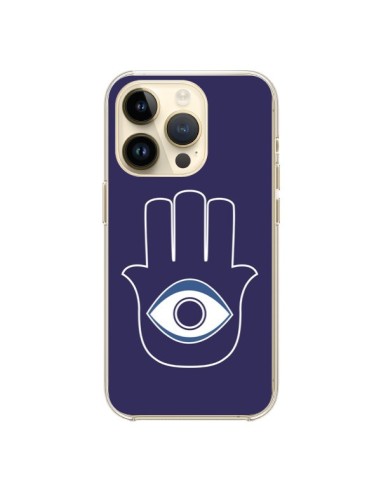 Coque iPhone 14 Pro Main de Fatma Oeil Bleu - Laetitia