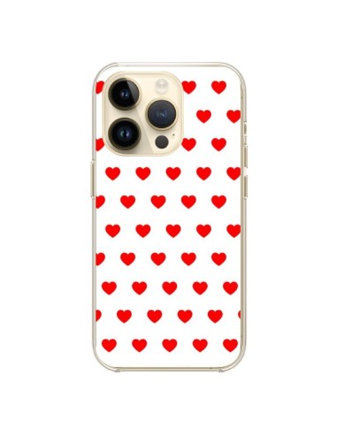 Coque iPhone 14 Pro Coeurs Rouges Fond Blanc - Laetitia