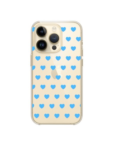 Coque iPhone 14 Pro Coeur Heart Love Amour Bleu Transparente - Laetitia