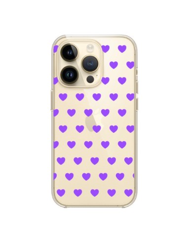 Coque iPhone 14 Pro Coeur Heart Love Amour Violet Transparente - Laetitia