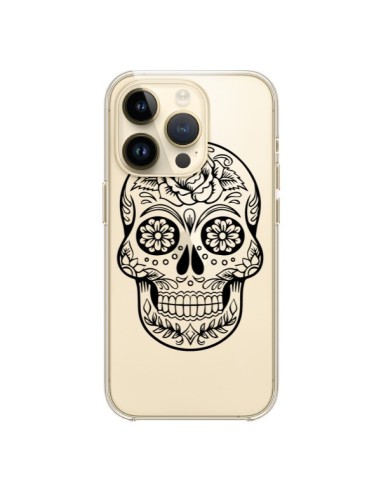 Coque iPhone 14 Pro Tête de Mort Mexicaine Noir Transparente - Laetitia