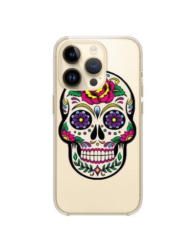 iPhone 14 Pro Case Skull Messicano Flowers Clear - Laetitia