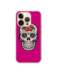 Coque iPhone 14 Pro Tête de Mort Mexicaine Rose Fushia -...