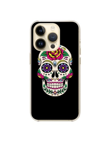 Coque iPhone 14 Pro Tête de Mort Mexicaine Multicolore Noir - Laetitia