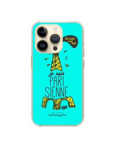 Coque iPhone 14 Pro Je suis Parisienne La Tour Eiffel Bleu - Leellouebrigitte