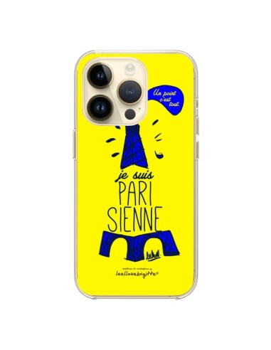 Coque iPhone 14 Pro Je suis Parisienne La Tour Eiffel Jaune - Leellouebrigitte