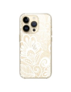 Cover iPhone 14 Pro Pizzo Fiori Flower Bianco Trasparente...