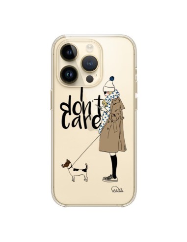 Coque iPhone 14 Pro I don't care Fille Chien Transparente - Lolo Santo