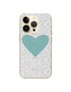 Cover iPhone 14 Pro Cuore Blu Verde Argento Amore - Mary...