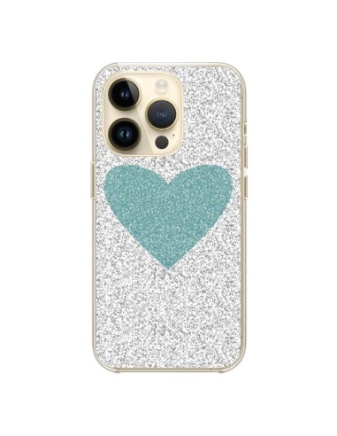 iPhone 14 Pro Case Heart Blue Green Argento Love - Mary Nesrala