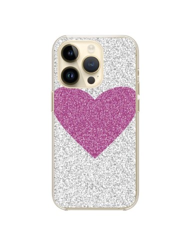 Coque iPhone 14 Pro Coeur Rose Argent Love - Mary Nesrala