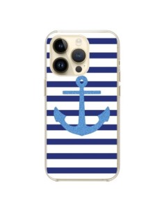 Coque iPhone 14 Pro Ancre Voile Marin Navy Blue - Mary...