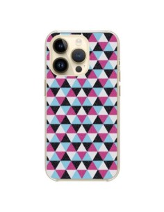 Cover iPhone 14 Pro Triangolo Azteco Rosa Blu Grigio -...