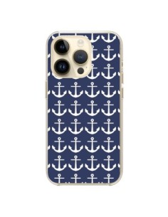 Coque iPhone 14 Pro Ancre Marin Bleu Anchors Navy - Mary...