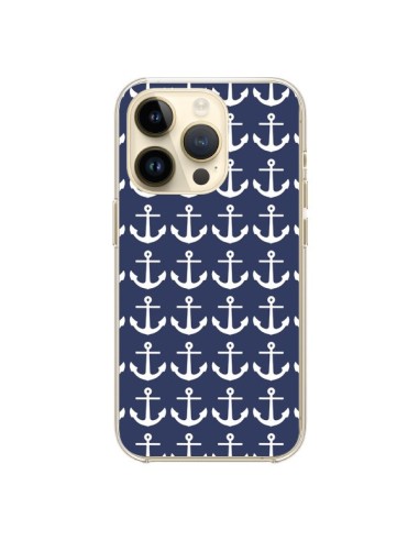Coque iPhone 14 Pro Ancre Marin Bleu Anchors Navy - Mary Nesrala