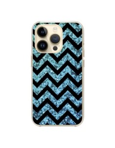 Cover iPhone 14 Pro Chevron Aqua Sparkle Triangolo Azteco...
