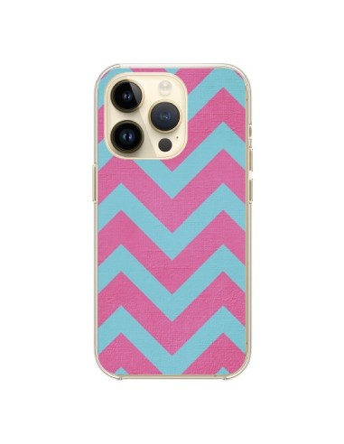 Coque iPhone 14 Pro Strawberry Chevron Rose Bleu - Mary Nesrala