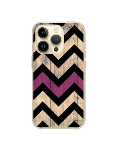 Coque iPhone 14 Pro Chevron Vintage Bois Wood - Mary Nesrala