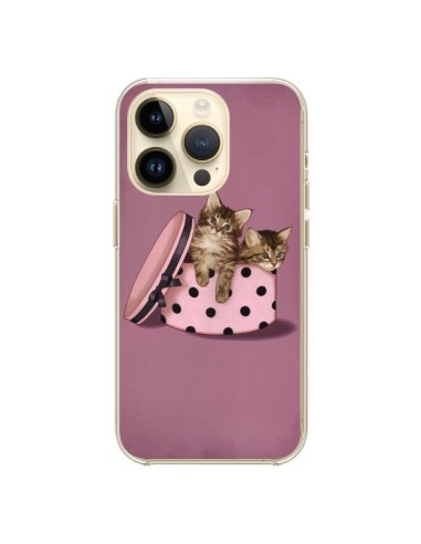 Coque iPhone 14 Pro Chaton Chat Kitten Boite Pois - Maryline Cazenave
