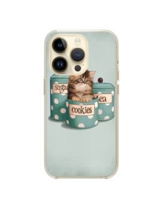 Coque iPhone 14 Pro Chaton Chat Kitten Boite Cookies Pois...