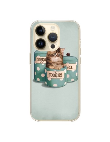 Coque iPhone 14 Pro Chaton Chat Kitten Boite Cookies Pois - Maryline Cazenave