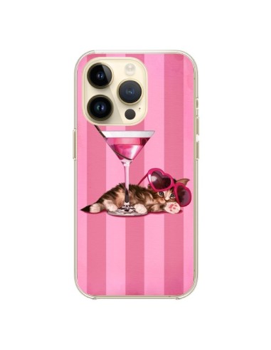Coque iPhone 14 Pro Chaton Chat Kitten Cocktail Lunettes Coeur - Maryline Cazenave