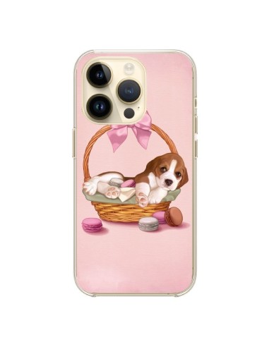 Coque iPhone 14 Pro Chien Dog Panier Noeud Papillon Macarons - Maryline Cazenave