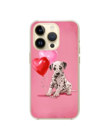 Coque iPhone 14 Pro Chien Dog Dalmatien Ballon Coeur - Maryline Cazenave