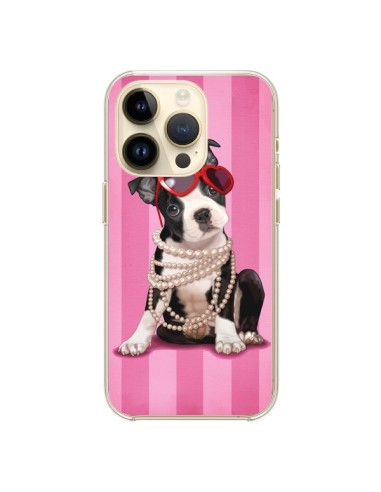 Coque iPhone 14 Pro Chien Dog Fashion Collier Perles Lunettes Coeur - Maryline Cazenave