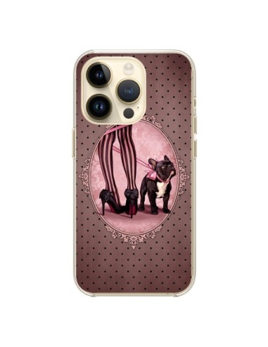 Coque iPhone 14 Pro Lady Jambes Chien Dog Rose Pois Noir - Maryline Cazenave