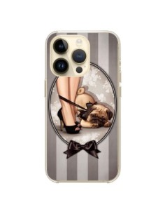 Cover iPhone 14 Pro Lady Nero Papillon Cane Luxe -...