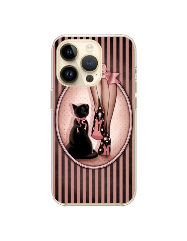 Coque iPhone 14 Pro Lady Chat Noeud Papillon Pois Chaussures - Maryline Cazenave