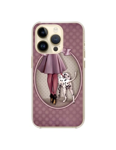 Coque iPhone 14 Pro Lady Chien Dog Dalmatien Robe Pois - Maryline Cazenave