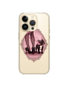 Cover iPhone 14 Pro Lady Jambes Cane Bulldog Dog Rosa...