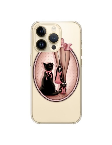 Coque iPhone 14 Pro Lady Chat Noeud Papillon Pois Chaussures Transparente - Maryline Cazenave