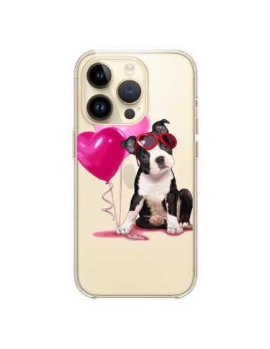 Coque iPhone 14 Pro Chien Dog Ballon Lunettes Coeur Rose Transparente - Maryline Cazenave
