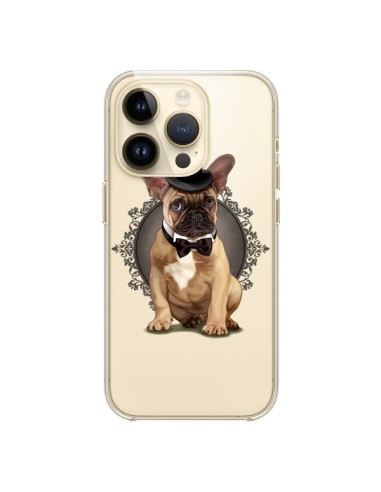 Coque iPhone 14 Pro Chien Bulldog Noeud Papillon Chapeau Transparente - Maryline Cazenave