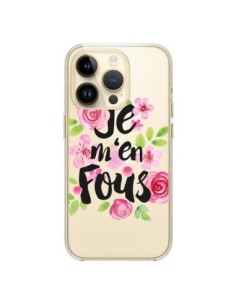Coque iPhone 14 Pro Je M'en Fous Fleurs Transparente -...