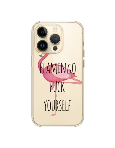 Coque iPhone 14 Pro Flamingo Fuck Transparente - Maryline Cazenave