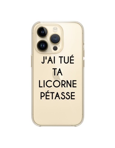 Coque iPhone 14 Pro Tué Licorne Pétasse Transparente - Maryline Cazenave