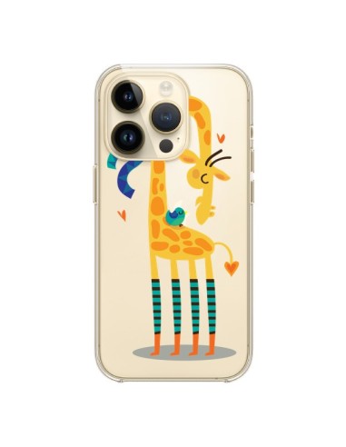 Coque iPhone 14 Pro L'oiseau et la Girafe Amour Love Transparente - Maria Jose Da Luz