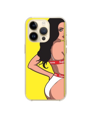 Coque iPhone 14 Pro Pop Art Femme Jaune - Mikadololo