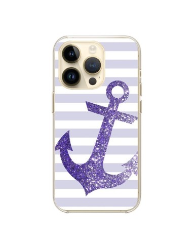 Coque iPhone 14 Pro Ancre Violet Navire - Monica Martinez