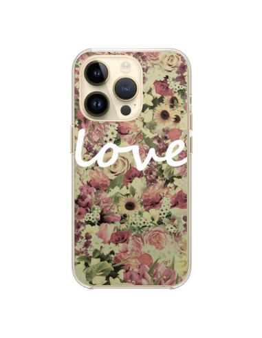 Coque iPhone 14 Pro Love Blanc Flower - Monica Martinez