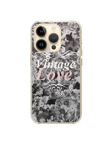 Coque iPhone 14 Pro Vintage Love Noir Flower - Monica Martinez